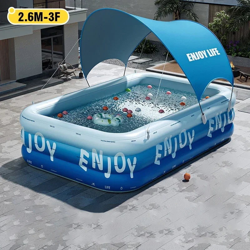 Piscina Inflável, Engrossar Waterproof a Grande Piscina Interna e Exterior, Jogo da Água do Pátio MDUG (2.6m, Incluindo o Guarda sol)