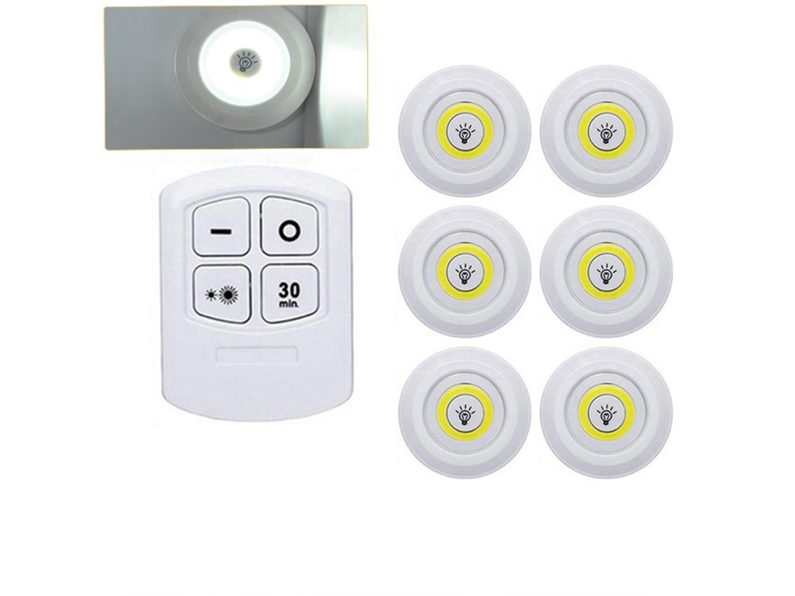 (conjunto De 6 Luzes Frias) Luz Noturna Cobled Super Brilhante De 5w Com Controle Remoto Sem Fio E Regulador De Intensidade.