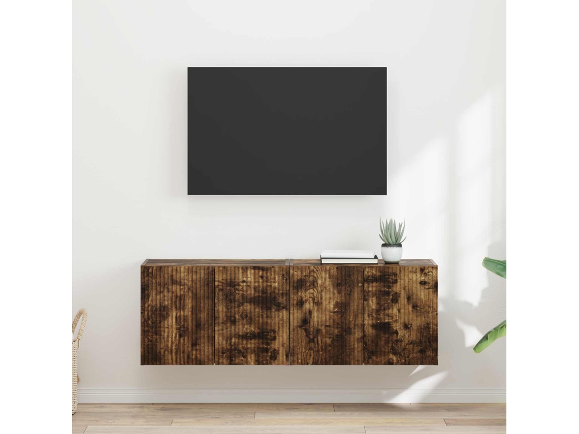 Vidaxl Armário De Tv De Parede 2 Pcs Carvalho Defumado