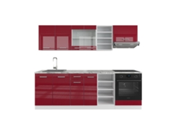 Cozinha R-Line, 240 cm, Mármore PT, Bordeaux alto brilho/branco, Vicco