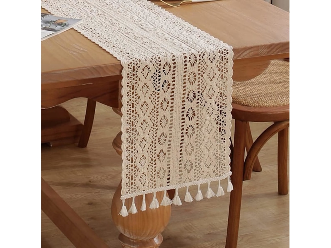 Toalha De Mesa De Renda De Crochê, Toalha De Mesa De Algodão Boêmio De 10 X 48 Polegadas Com Franjas, Decoração Rústica De Jogo Americano Para Casa De