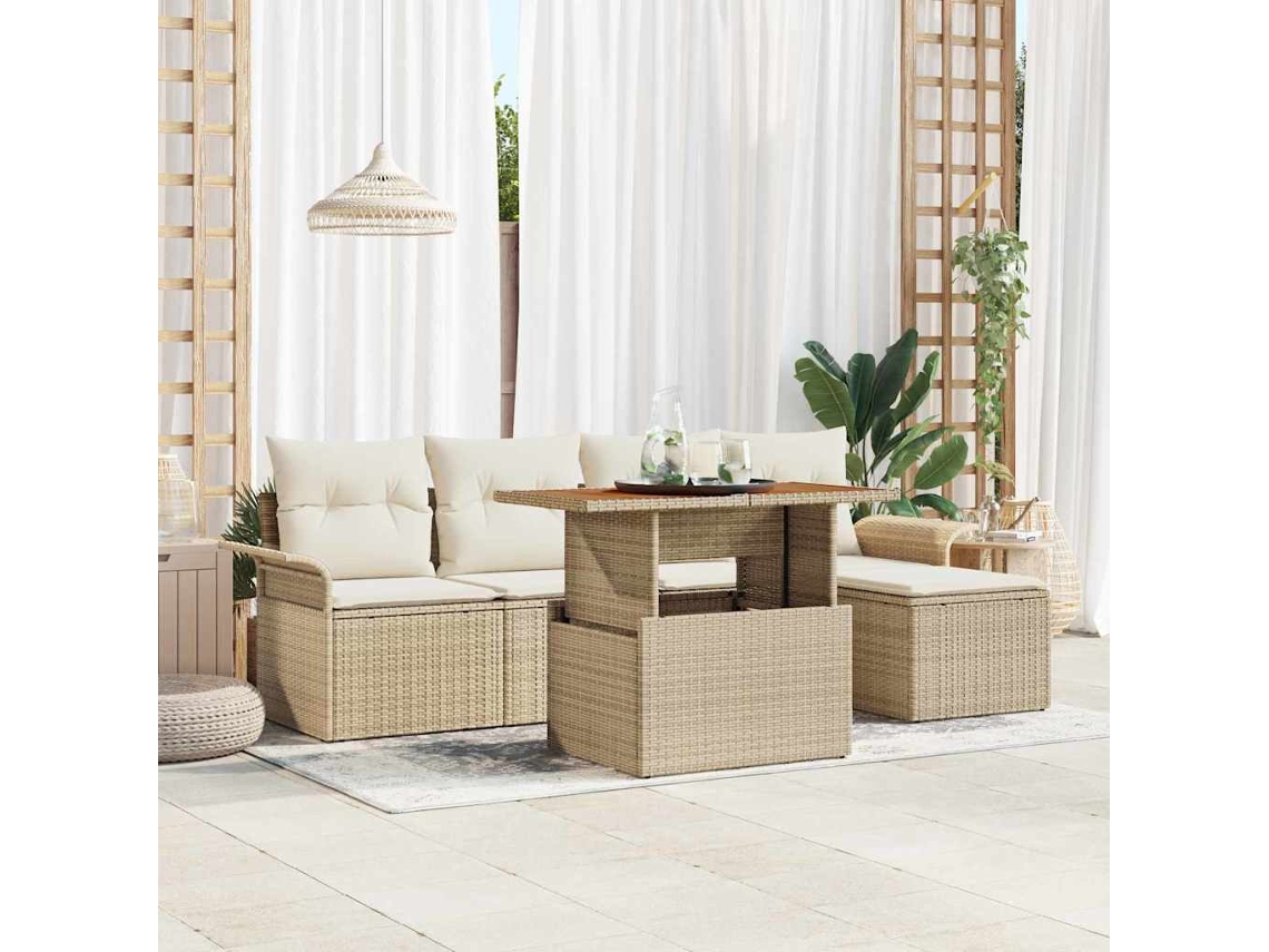 Vidaxl Conjunto De Sofá De Jardim 6 Unid. Bege E Creme