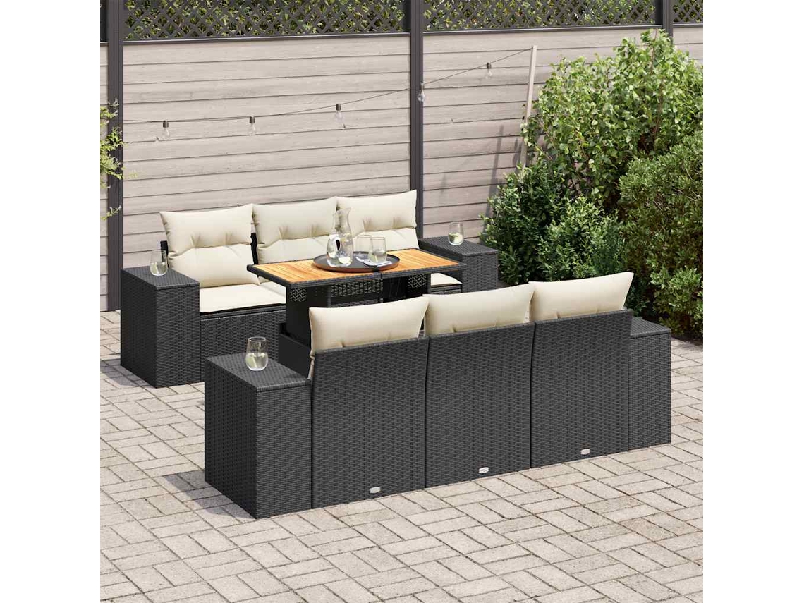 Vidaxl 7 Pcs Conjunto De Sofás P/ Jardim C/ Almofadões Vime Pe Preto