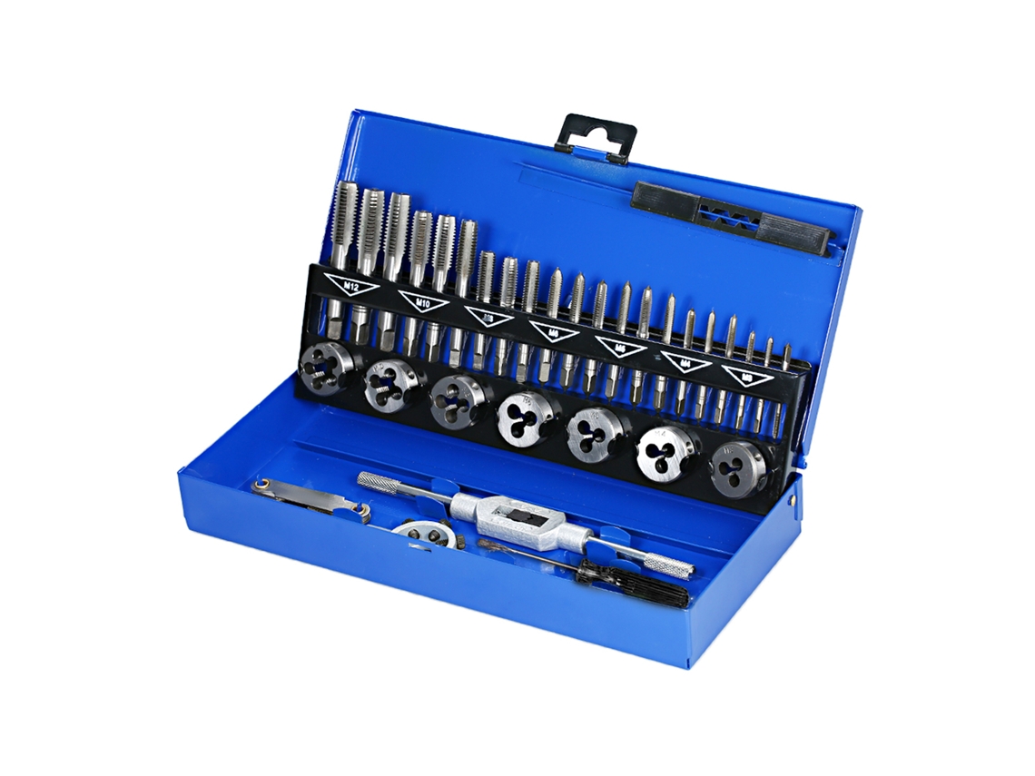 Conjunto De Matrizes E Troqueles Hss Métrico M3-m12 Ferramenta De Rosqueamento Manual Com Estojo Metálico 32 Peças