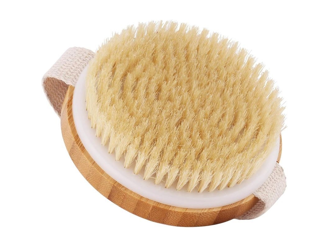 Escova de esfoliação corporal a seco com cerdas naturais de bambu - Escova redonda