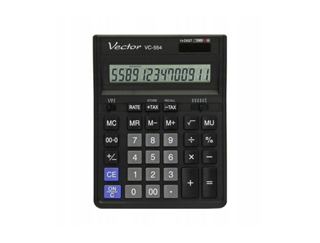 Calculadora de plástico preta Vector Kav Vc 554x, 15,3 x 3,5 x 19,9 cm