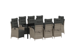 Conjunto 9 Conjunto De Jantar Para Jardim Vidaxl Cinzento Vime Pe (200 X 80 X 73 Cm)