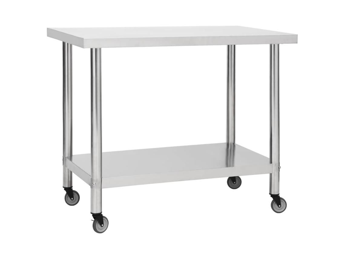 Vidaxl Mesa De Trabalho De Cozinha C/ Rodas Aço Inoxidável 100x30x85cm