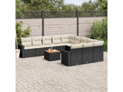 Vidaxl 12 Pcs Conjunto De Sofás De Jardim C/ Almofadões Vime Pe Preto