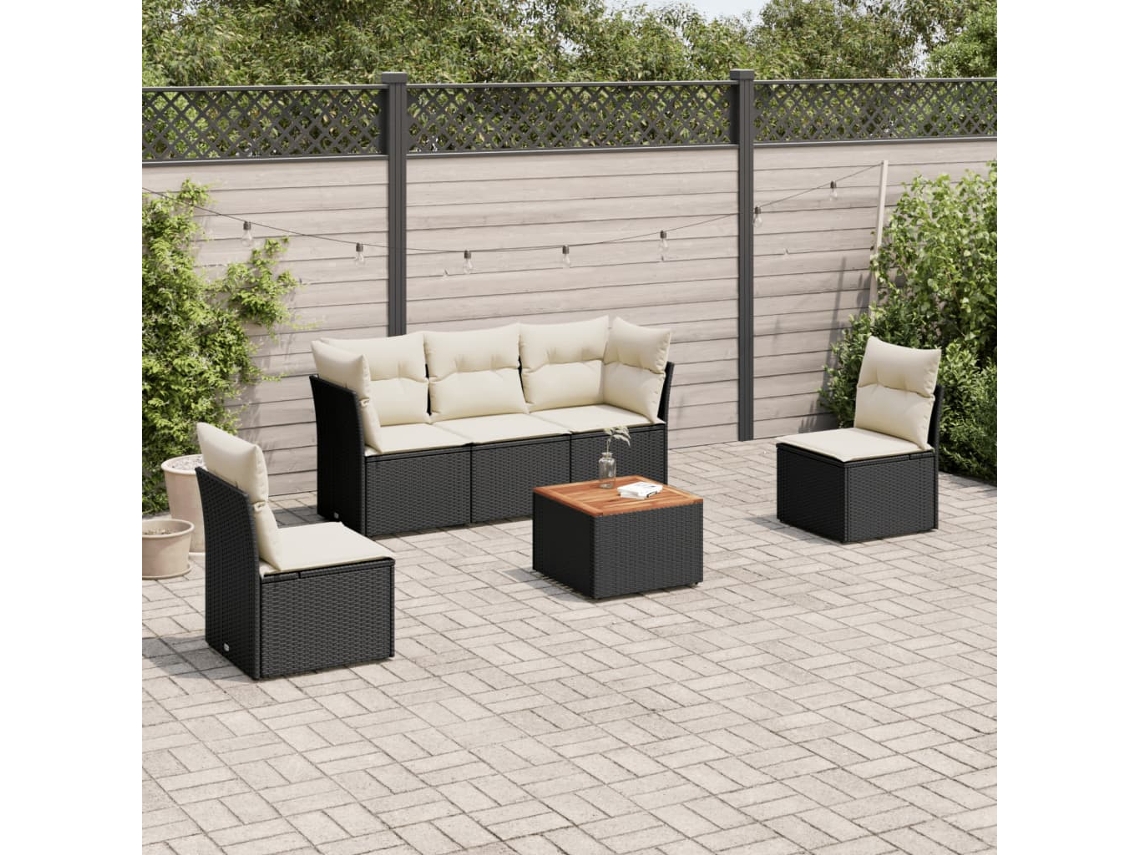 6 Pcs Conjunto Sofás De Jardim C/ Almofadões Vime Pe Preto Dkd Home Decor