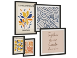 Conjunto De Pinturas Motivos Florais Londres Inscrições Espelharte (5 Peças)