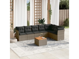 Vidaxl 8 Pcs Conjunto Sofás De Jardim C/ Almofadões Vime Pe Cinzento