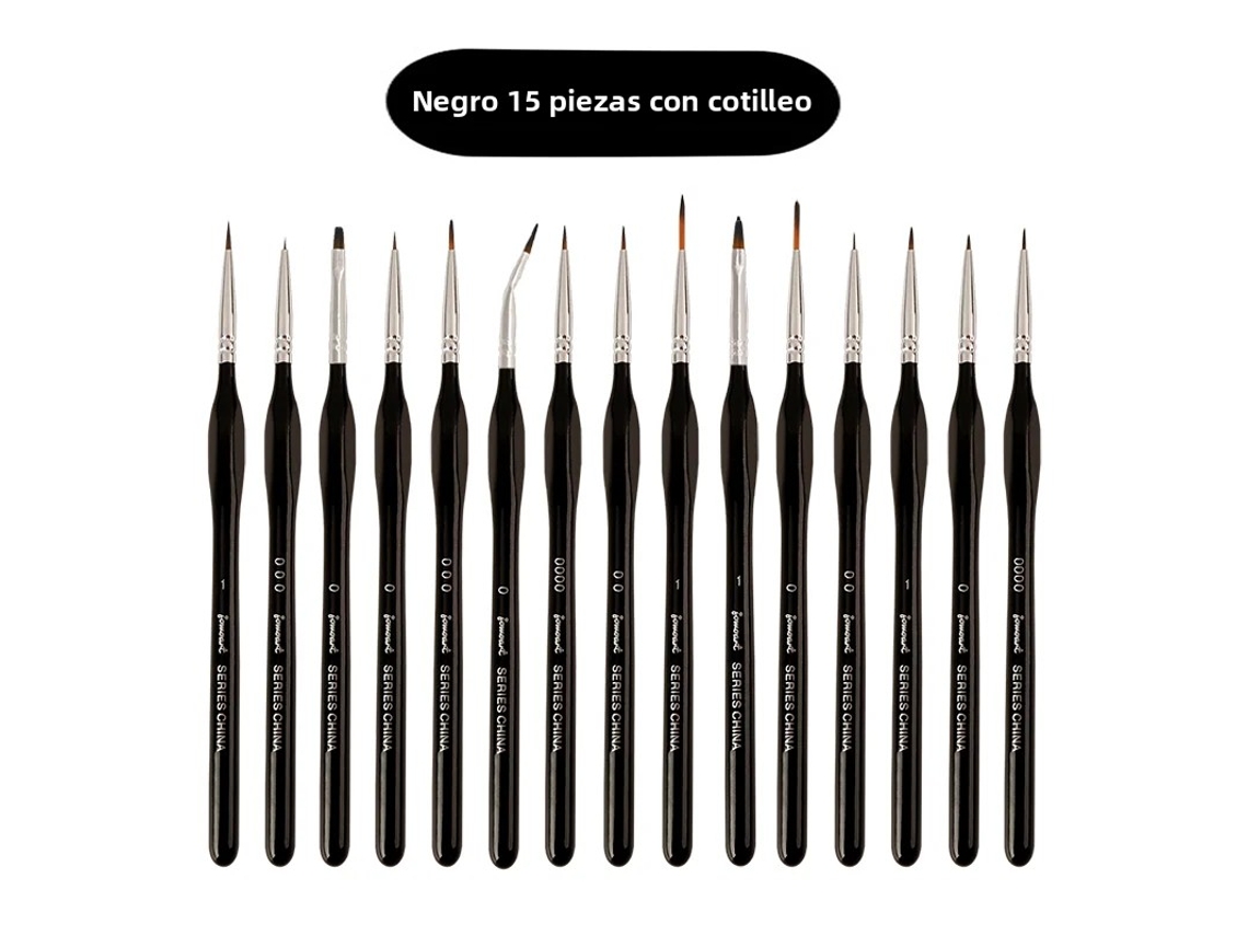 Conjunto de 15 Mini Pincéis com Pontas de Nylon em Vários Formatos. MDUG (preto)