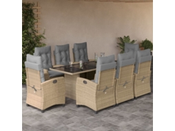 Vidaxl 9 Pcs Conj. Jantar Jardim C/ Almofadões Vime Pe Bege Misturado