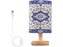 Cabeceira de mesa com iluminação LED em porcelana azul e branca com portas USB, luminária de leitura e luminária de mesa para quarto.