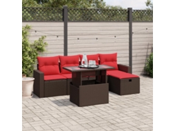 Vidaxl Conjunto De Sofá De Jardim Com 6 Peças E Almofadas Em Rattan Sintético Marrom