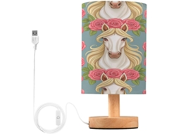 Abajur De Cabeceira With Stampa Cavalo And Flores, Portas De Carregaje USB C, Luminária De Mesa Cabeceira, Luminária De