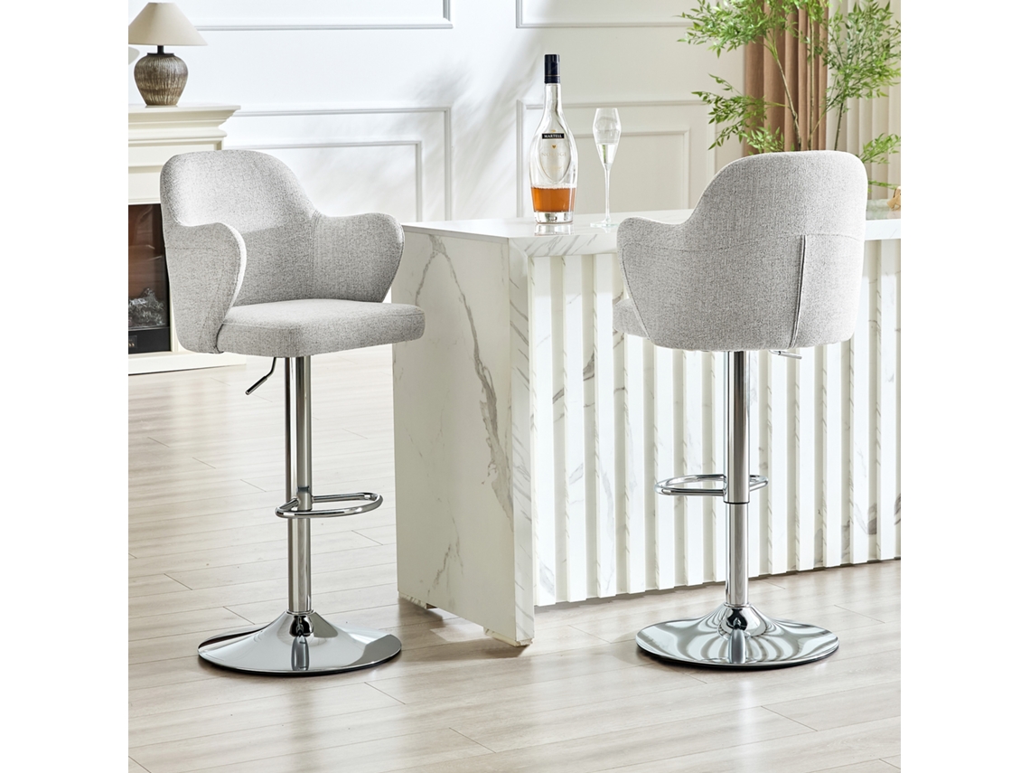 Conjunto 2 Banquetas Bar Ajustáveis Estofadas Apoio Braços 360°
