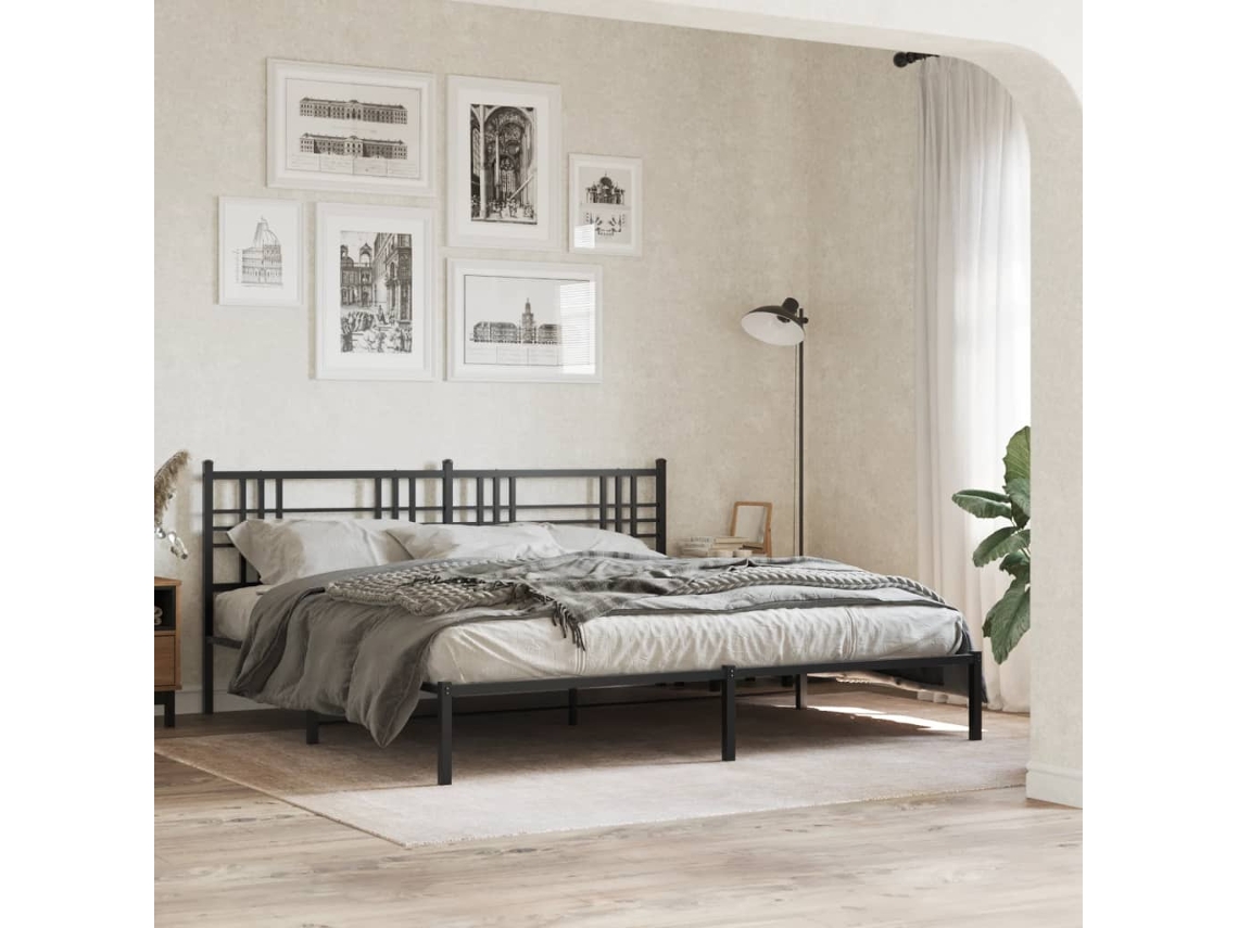Vidaxl Estrutura de Cama com Cabeceira 193x203 Cm Metal Preto