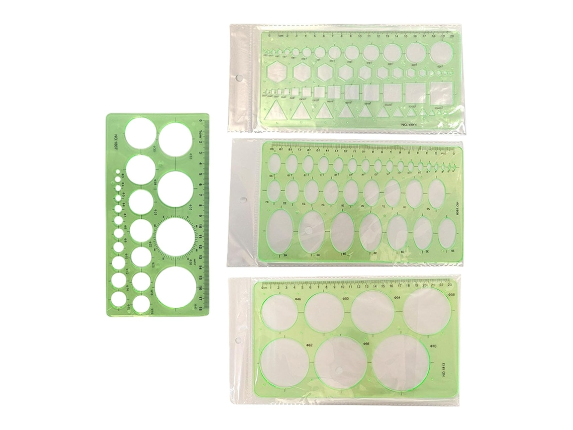 Régua Geométrica Multifuncional Para Desenho, Com Gabaritos Circulares