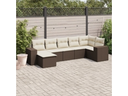 Vidaxl 7 Pcs Conjunto De Sofás Jardim C/ Almofadões Vime Pe Castanho