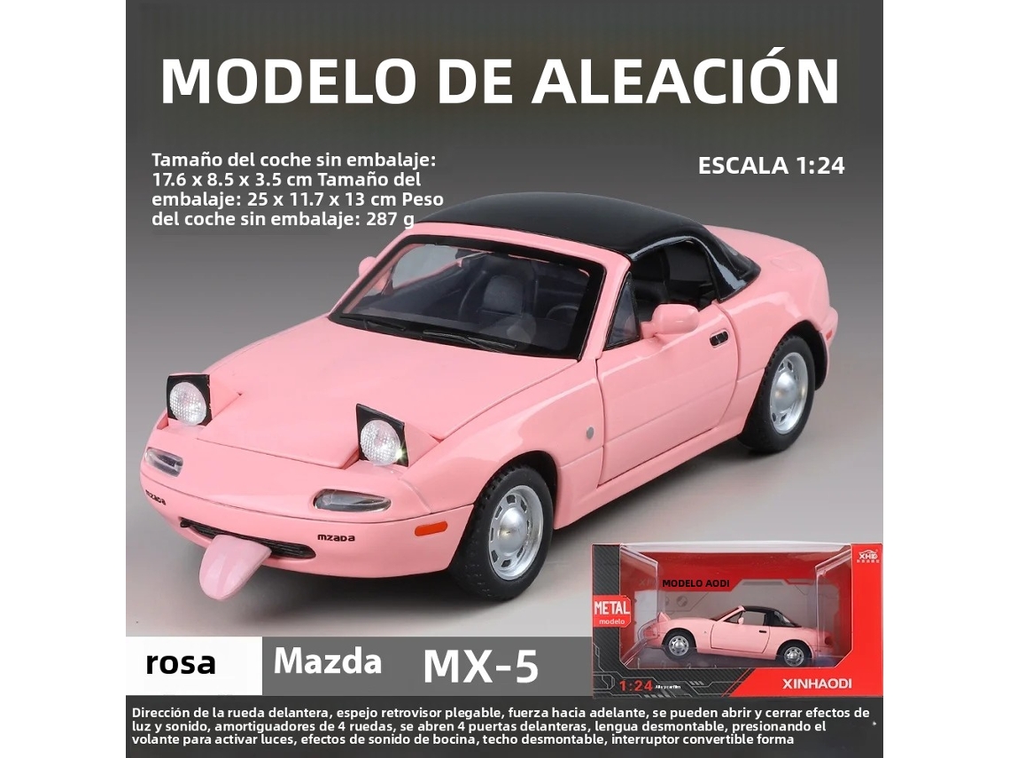 (rosa) Miniatura Do Mazda Mx-5 Em Escala 1/24, Feita Em Metal Fundido, Com Efeitos Sonoros Realistas.