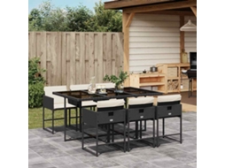 Vidaxl 7 Pcs Conjunto De Jantar P/ Jardim C/ Almofadões Vime Pe Preto