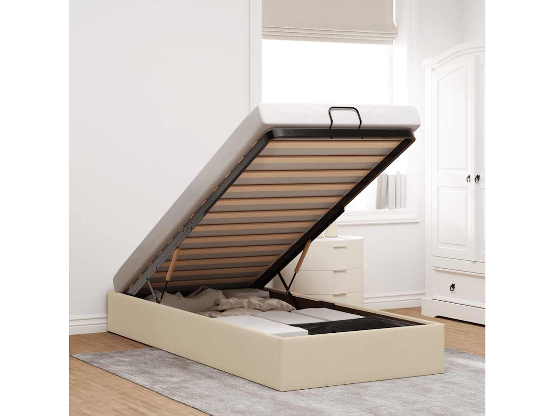 Vidaxl Estrutura De Cama Otomana Sem Colchão 90x200 Cm Tecido Creme