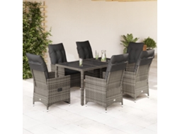 7 Pcs Jogo De Jantar P/ Jardim C/ Almofadões Vime Pe Cinza Dkd Home Decor