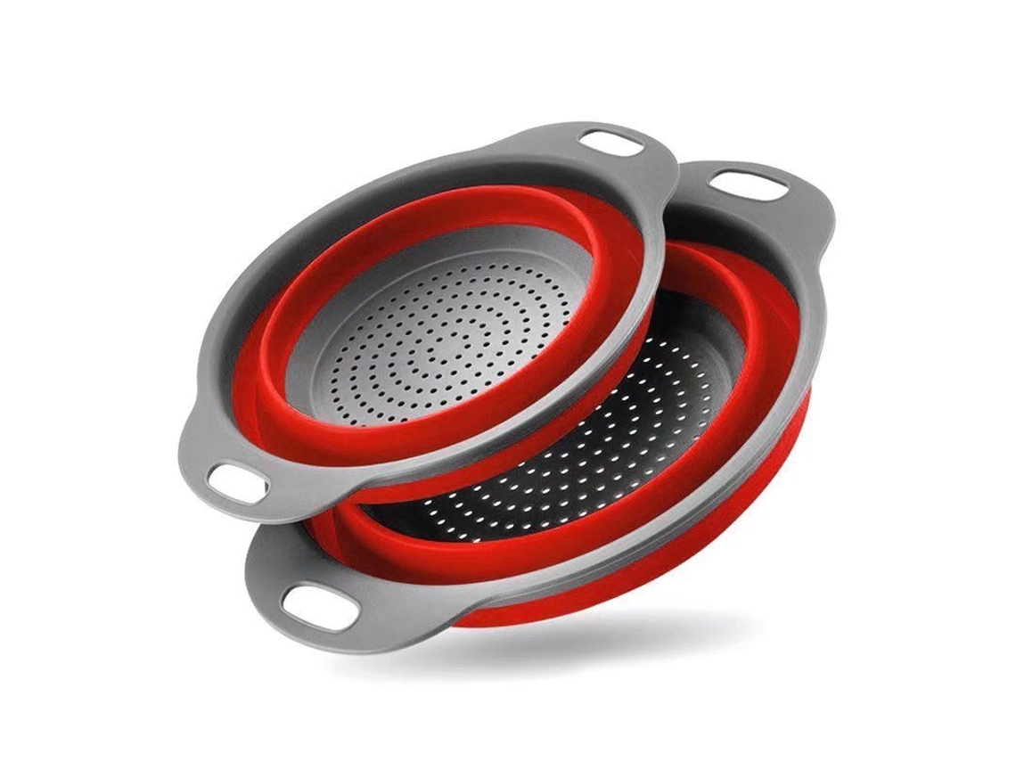 Conjunto de Ceneira Colapsável 2 Peças, 4 Quart, para Esgotar Massa, Frutas, Legumes, Ferramenta de Cozinha, Vermelho
