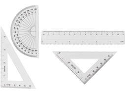 Conjunto de 4 réguas de plástico transparente de 15 cm para artistas e arquitetos, ideais para uso escolar e transporte prático.