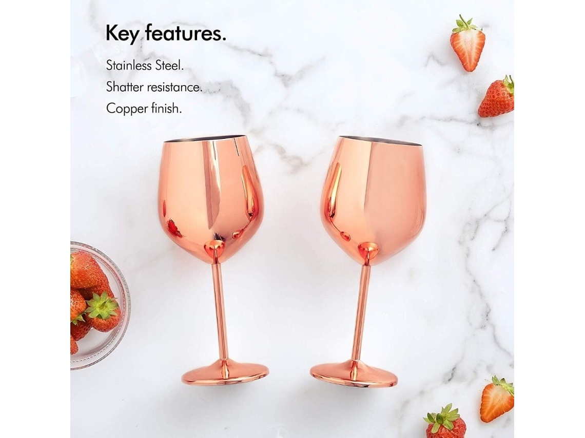 Copos de Vinho com Haste de Aço Inoxidável, Revestidos de Cobre e Inquebráveis SUNNY SPACES
