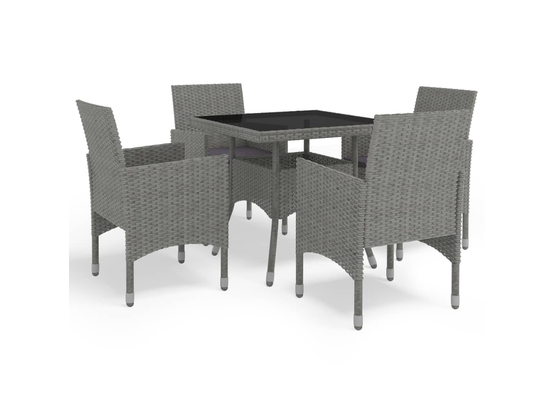 Pcs Conjunto De Jantar Para Jardim Vime Pe E Vidro Cinzento Dkd Home Decor