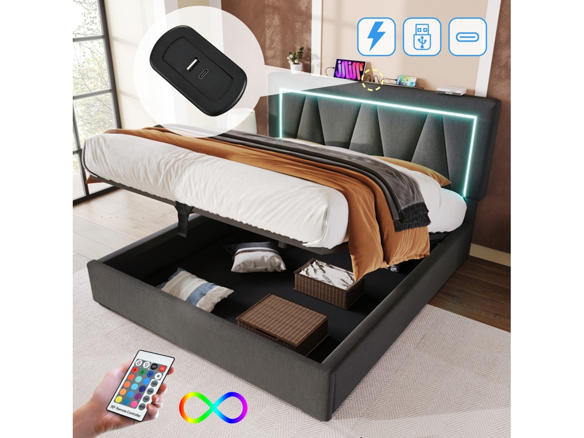 Cama 140x200 com Led Usb c e Arrumação