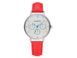 Reloj De Pulsera Analógico De Cuarzo Con Correa Pu, Tres Subcuadros Y Manos Fluorescentes Rojo