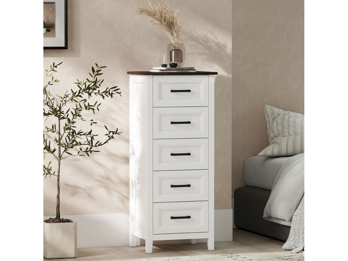 Cômoda Com 5 Gavetas, Móvel Alto Para Quarto E Sala De Estar.