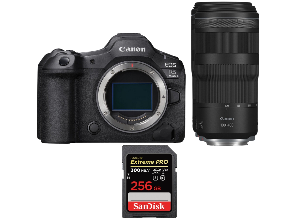 Eos R5 Mark Ii + Rf 100 400mm F/5.6 8 Is Usm + 1 Sandisk 256gb Uhs ii 300mb/s + Ebook “20 Dicas para Fotos Que Impressionam” CANON