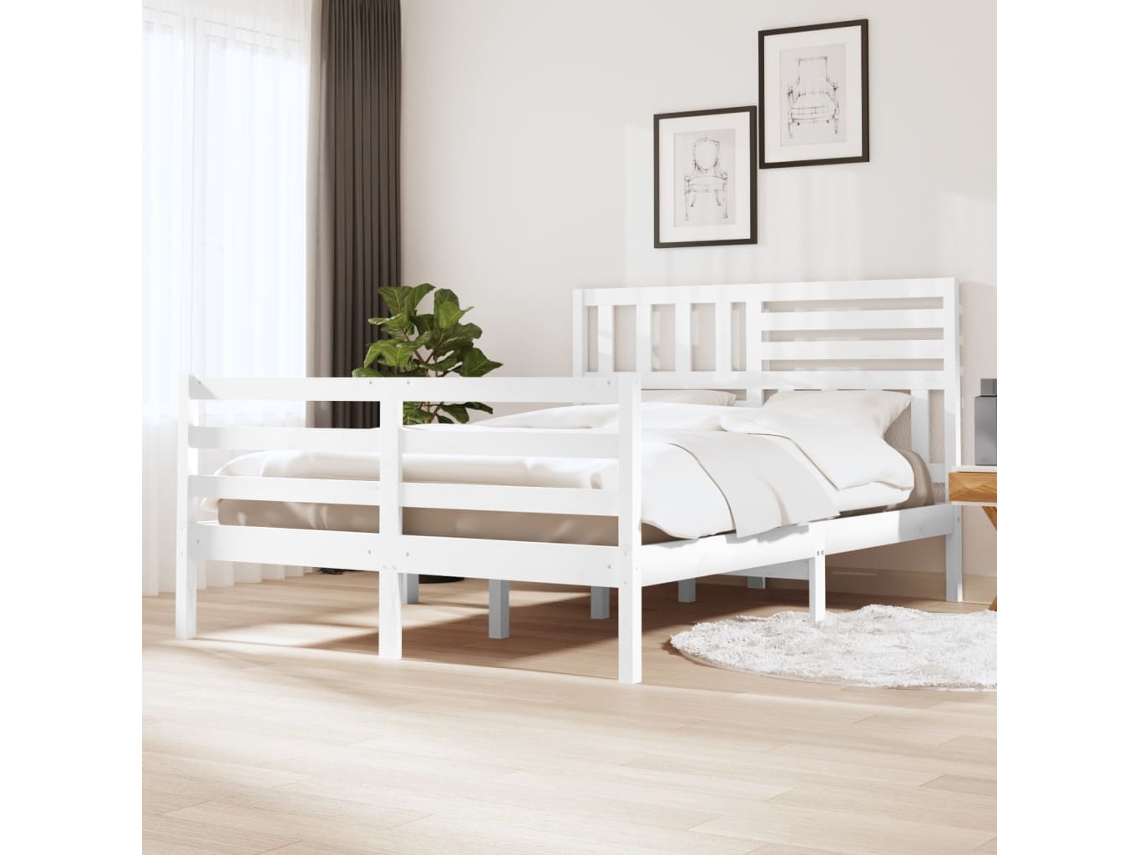 Estrutura De Cama 140x200 Cm Madeira Maciça Branco
