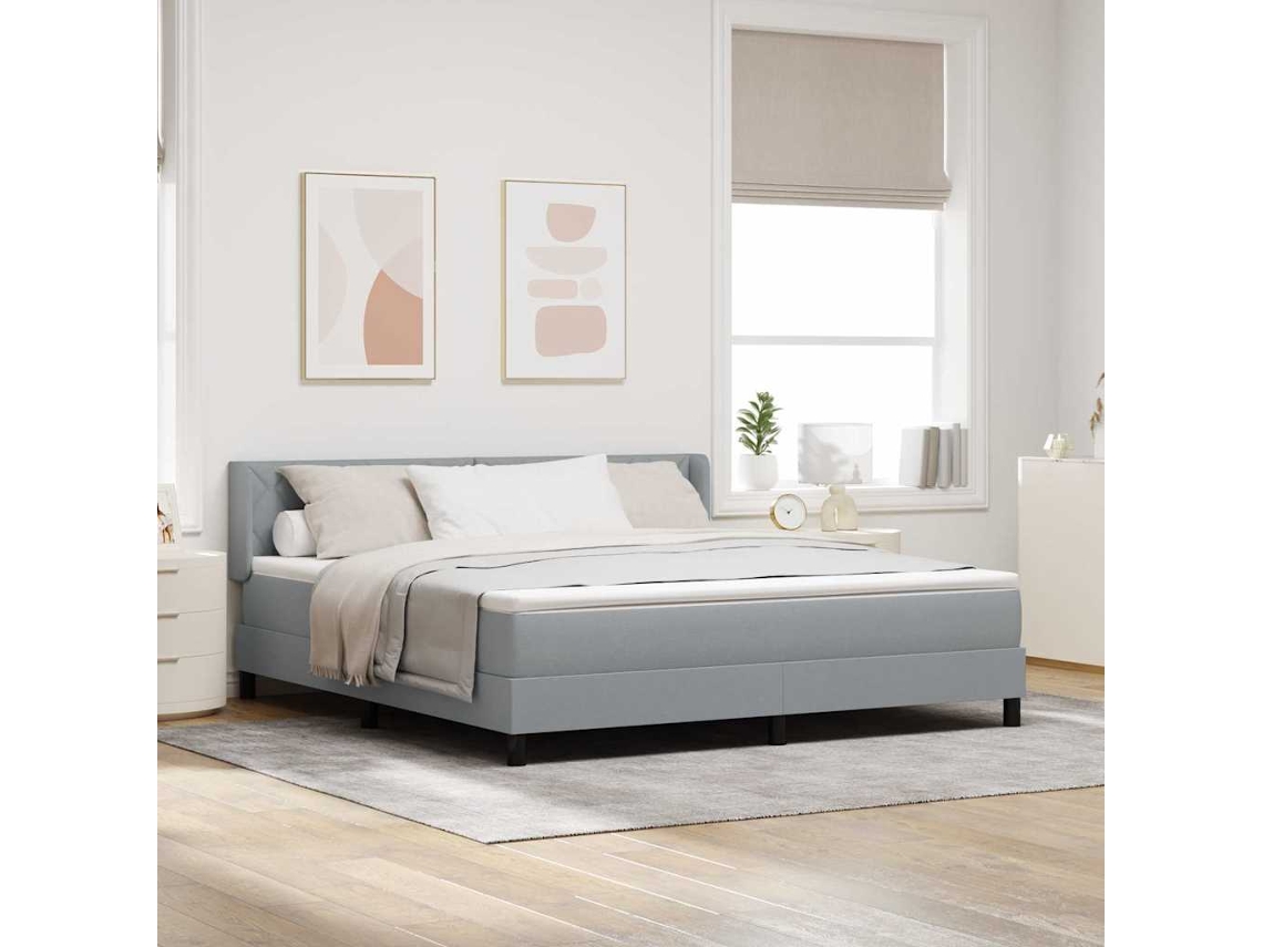 Vidaxl Cama Box Com Cabeceira Cinzento-claro 200 X 180 Cm Tecido