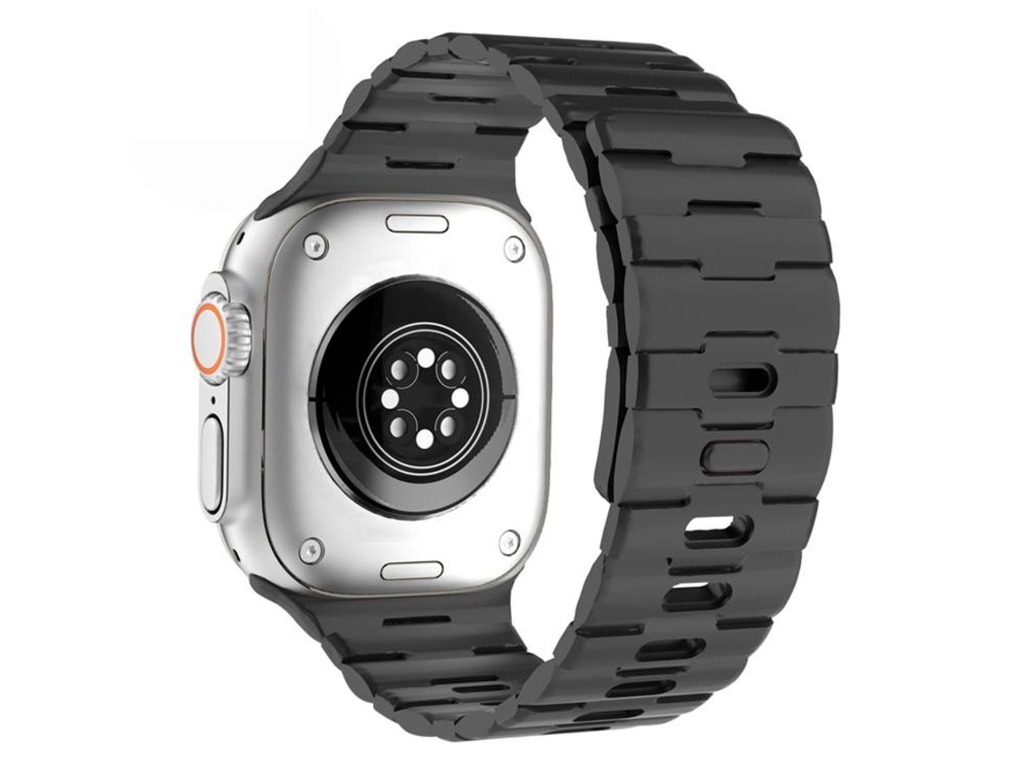 Bracelete para Apple Watch 46/49/45/44mm Silicone Magnético com Pino Único e Relevo de Cavalo Preto XIAOMOYU