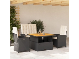 Vidaxl 4 Pcs Conjunto De Jardim P/ Jardim C/ Almofadões Vime Pe Preto