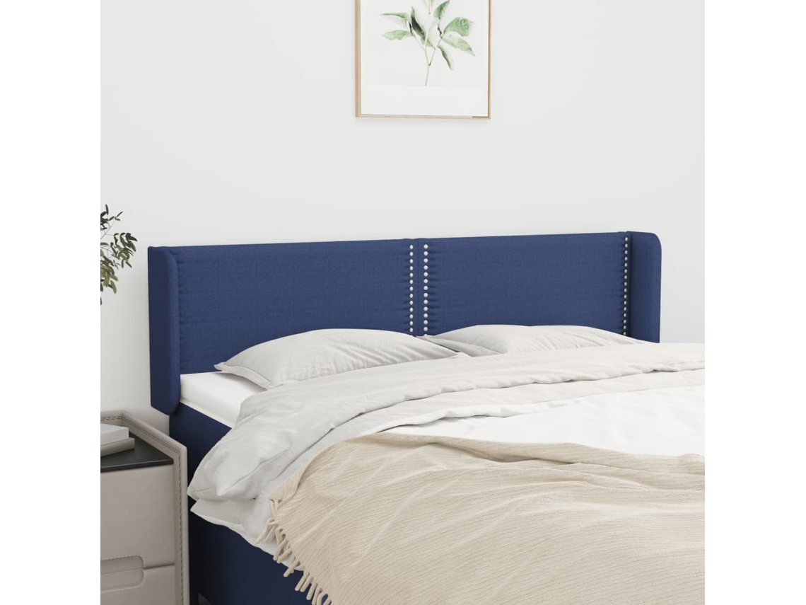 Vidaxl Cabeceira De Cama C/ Abas Tecido 147x16x78/88 Cm Azul