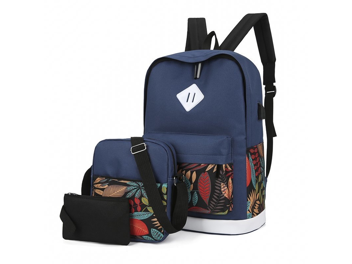Mochila De Três Peças, Mochila Escolar, Bolsa De Ombro Para Computador, Azul Empresarial