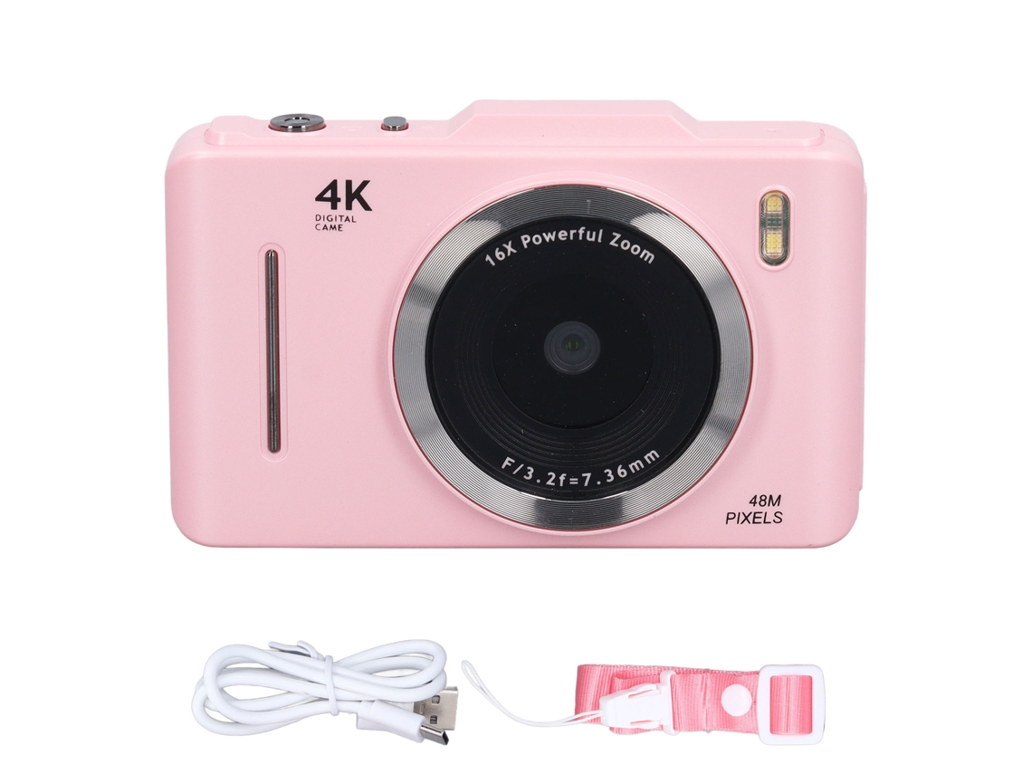 Mali câmera Digital Retro Ccd 48mp 4k com Tela 2.8 Polegadas, Zoom 16x e Estabilidade Inteligente Rosa