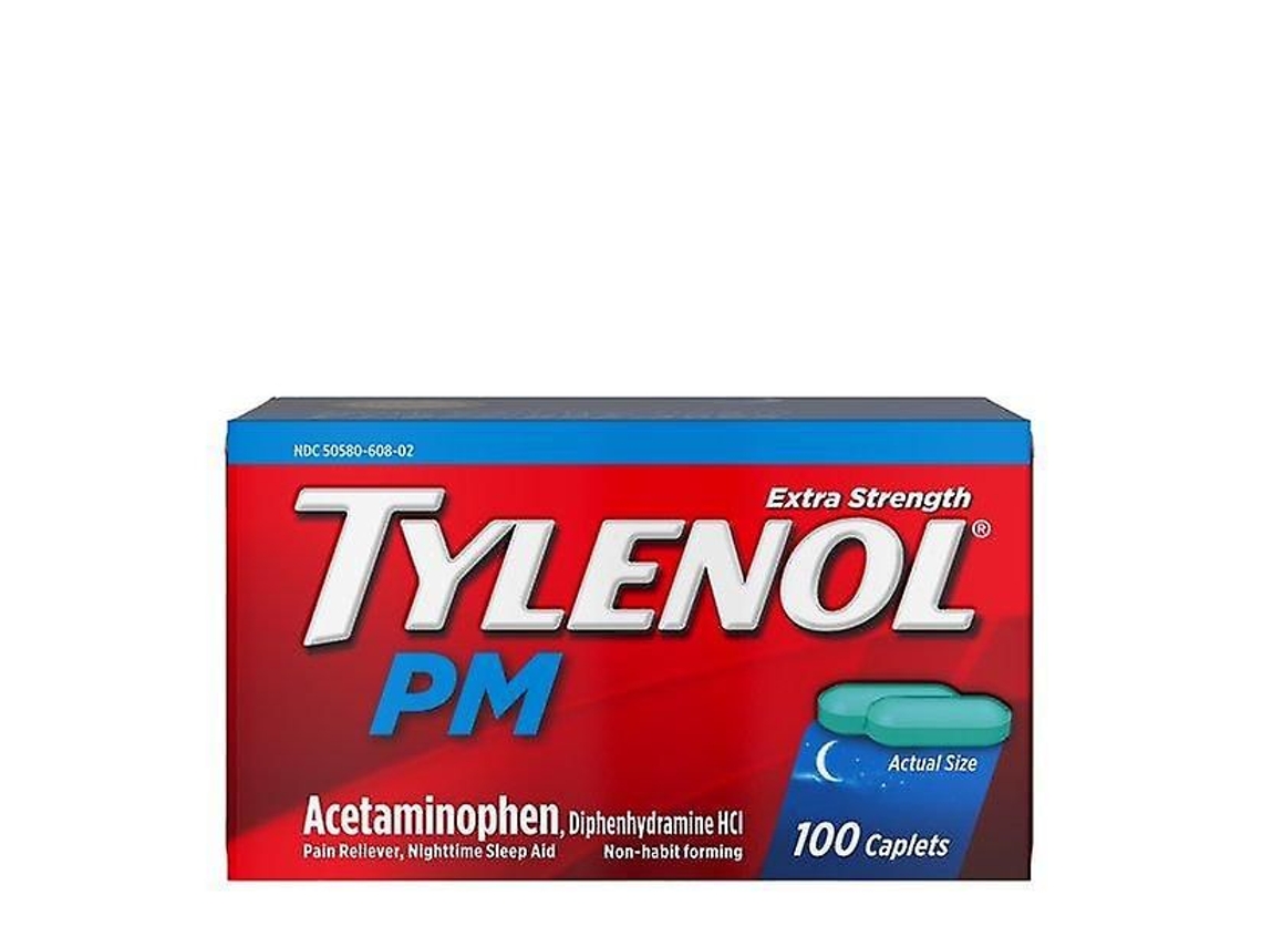 Tylenol Pm Extra Forte, Analgésico e Auxiliar do Sono, Comprimidos, 100 Unidades TAISHENGDA