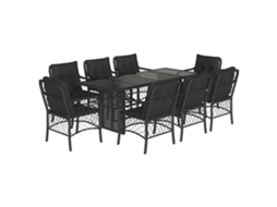 Conjunto de 9 Jantar para Jardim com Almofadões Vime Pe Preto MAISON EXCLUSIVE