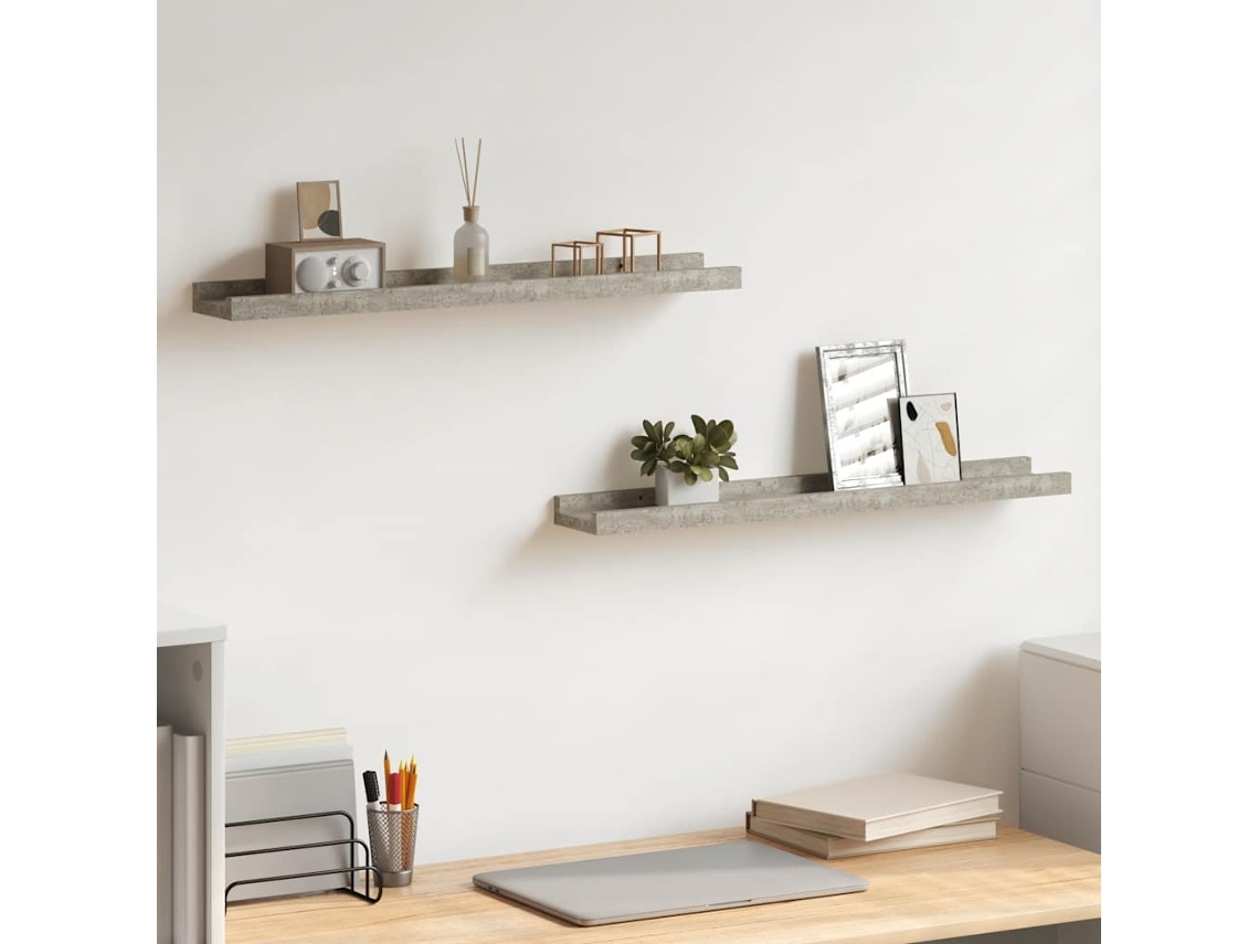 Vidaxl Prateleiras De Parede 2 Pcs 60x9x3 Cm Cinzento Cimento