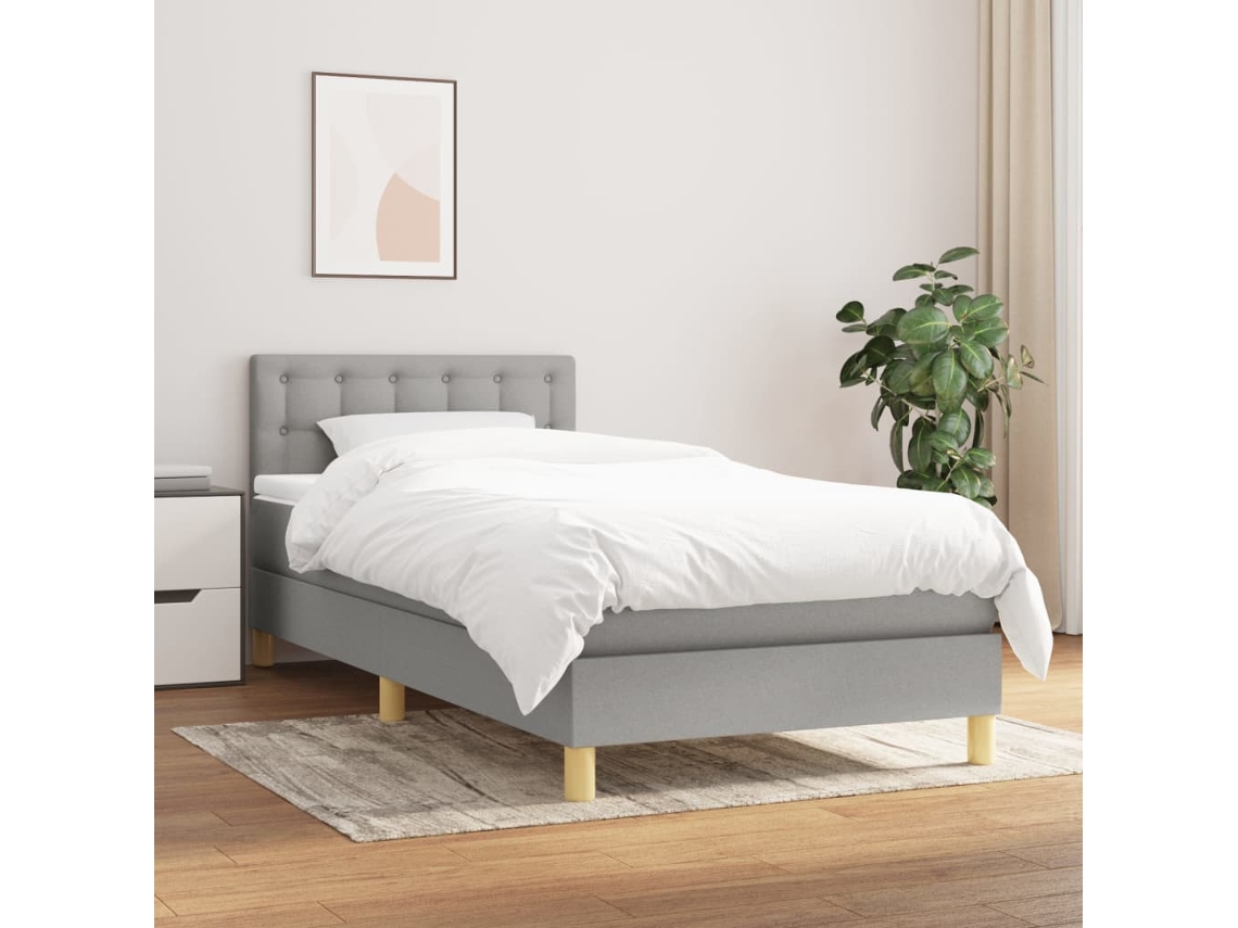 Vidaxl Cama Com Molas/colchão 90x200 Cm Tecido Cinza-claro