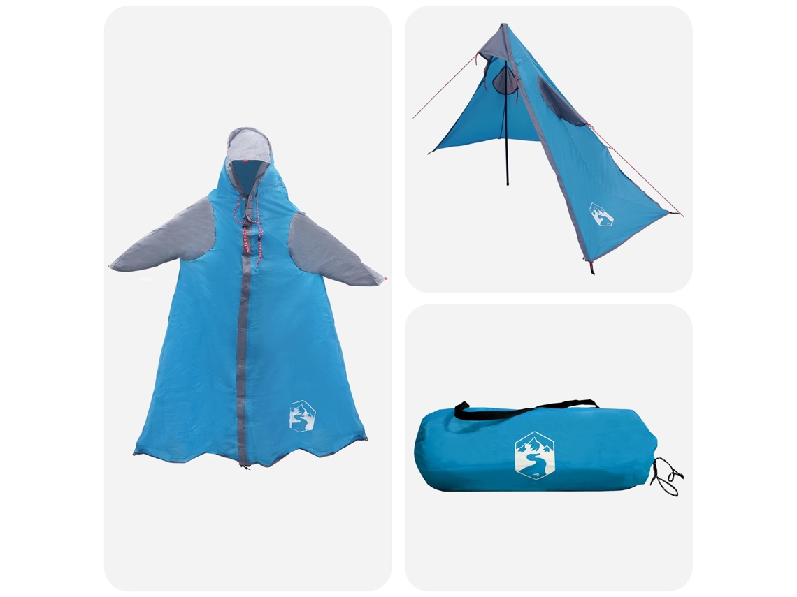 Vidaxl Poncho De Chuva 2 Em 1 Com Capuz Azul 262 X 126 X 130 Cm