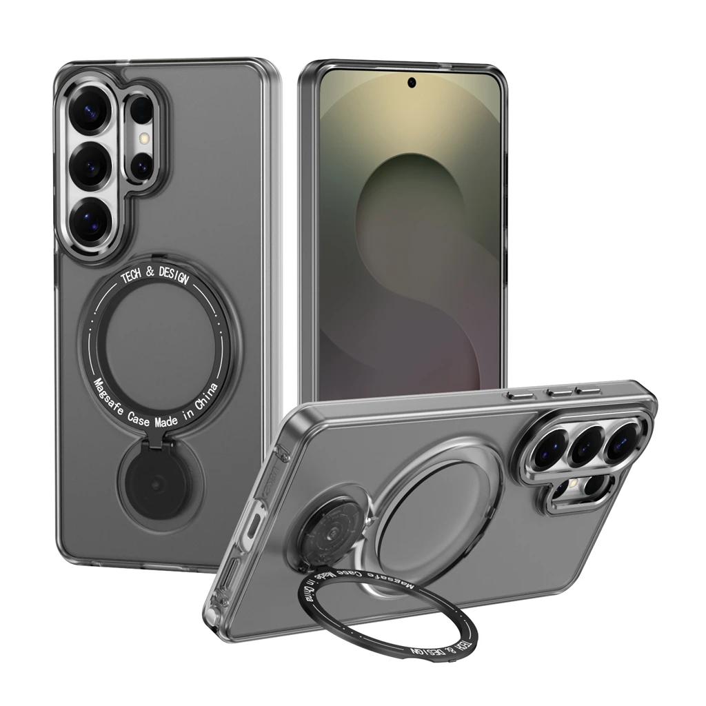 Capa Para Celular (galaxy S24 Preta) Com Suporte Magnético Giratório E Acabamento Fosco À Prova De Choque.